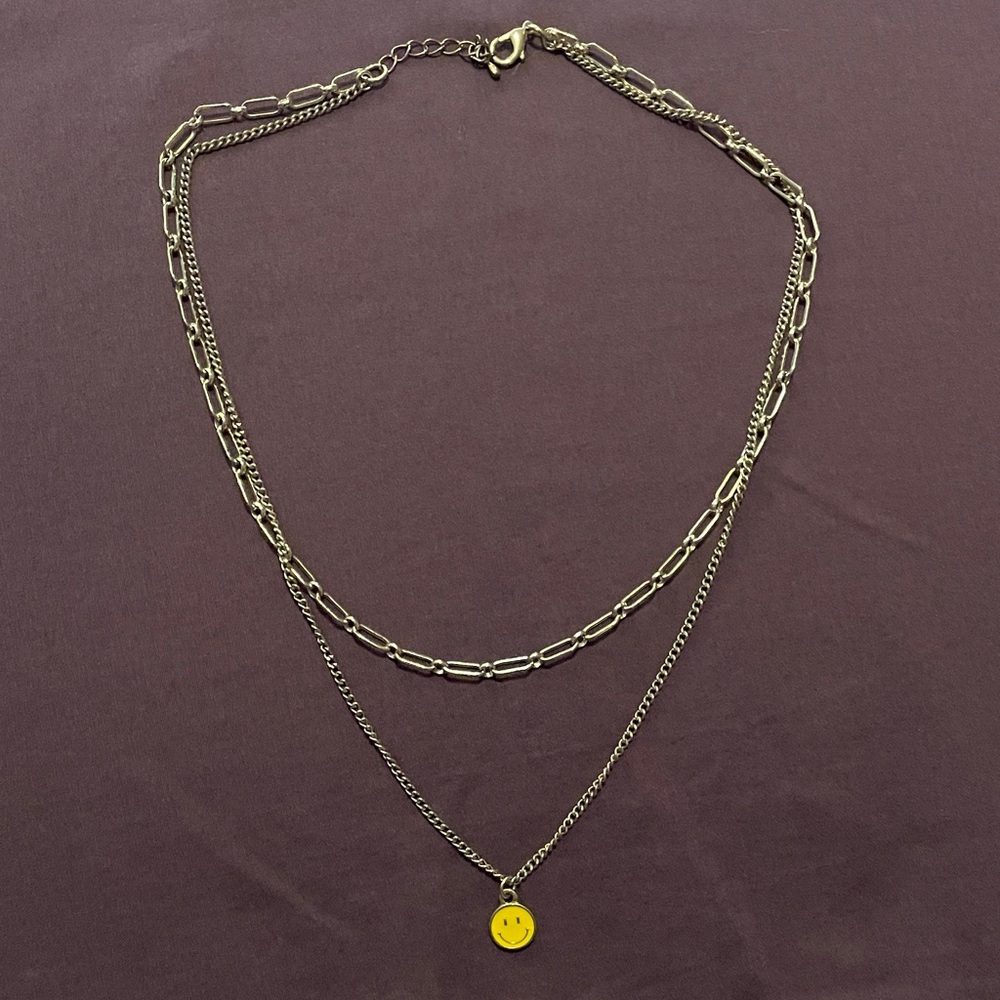 Gold Smiley Face Pendant Necklace